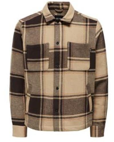 Only & Sons Only And Sons Mace Check Overshirt In Chinchilla - Marrone