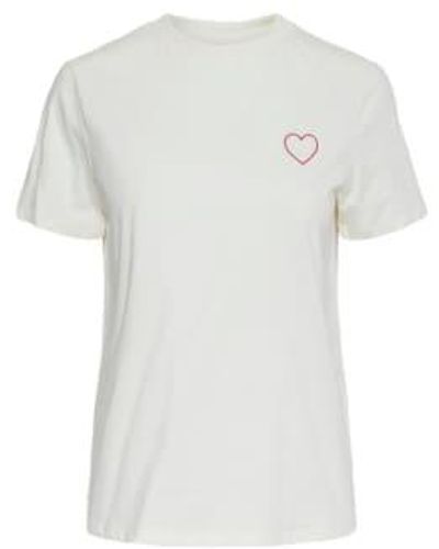 Pieces Ria Tee With Embroidered Heart - Bianco