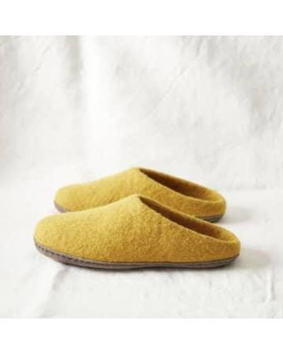 Aura Que Handmade Eco Felt Mule Slippers Suede Sole - Yellow