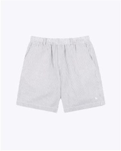 Wemoto Devon Seersucker Blue Cotton jogger Shorts - White