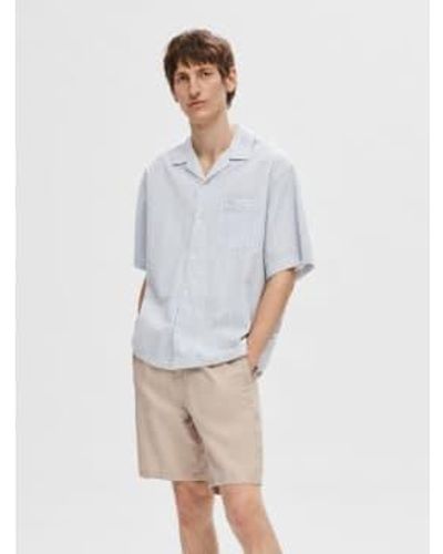 SELECTED Boxy Kyle Short Sleeve Navy Blazer Shirt S - White