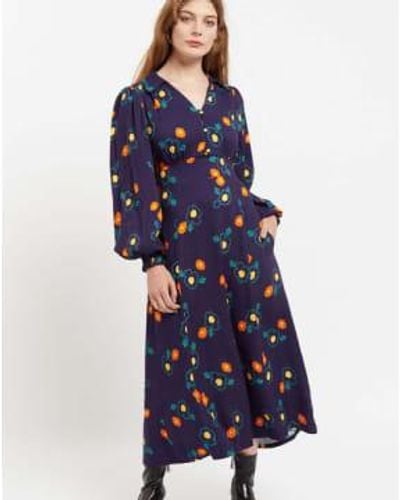 Lilac Rose Jussi Clarice Floral Print Long Sleeve Midi Dress 8 - Blue