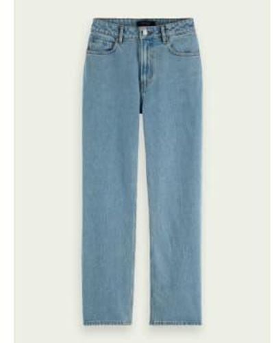 Scotch & Soda Ams Blauw Straight Fit High Rise Jeans