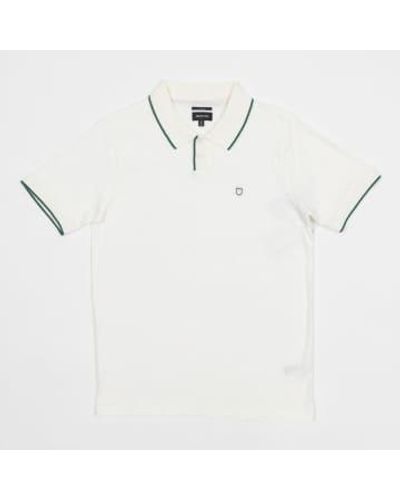Brixton Proper Slub Short Sleeved Polo In Off And Green - Bianco