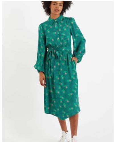 Lilac Rose Louche Byron Bauhaus Long Sleeve Midi Dress 12 - Green