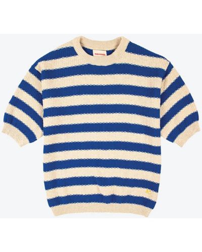 Bobo Choses Stripe Kurzärmel gestrickter Pullover - Blau