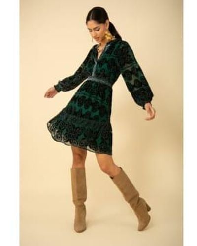 Hale Bob Emerald Devore Short Dress Size: L, Col: S - Multicolor