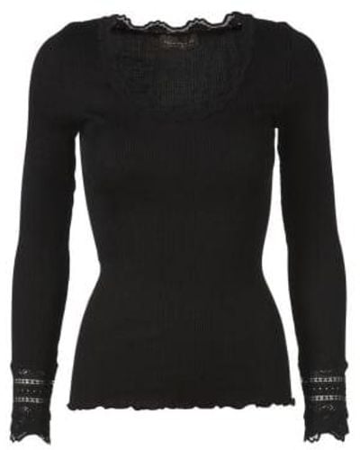 Rosemunde Silk Top Long Sleeve Vintage Lace M - Black