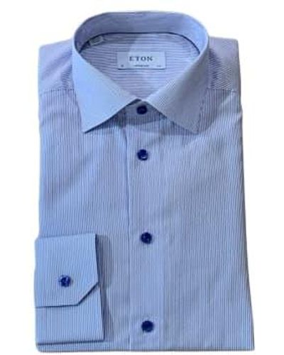Eton Camisa Poplin la firma micro estampado fit contemporáneo - Azul