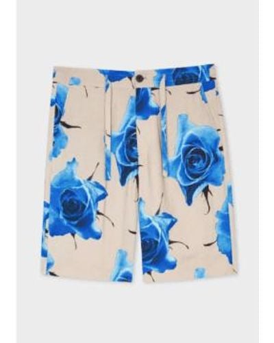 Paul Smith Linen-blend Monarch Rose Print Shorts Viscose - Natural