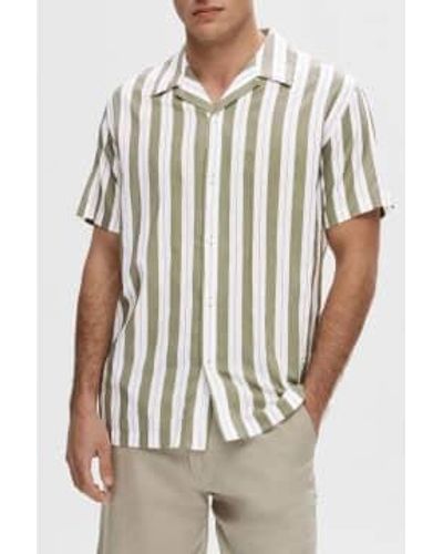 SELECTED Vetiver Stripes Reg Air Shirt - White