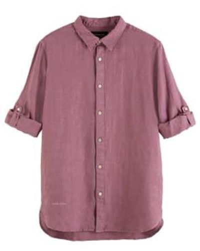 Scotch & Soda Garment Dye Linen Shirt Resort - Purple