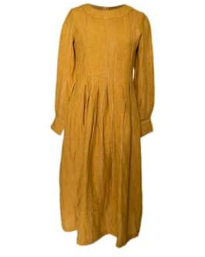 WINDOW DRESSING THE SOUL Mustard Linen With A Grey Thread Tilly Dress - Giallo