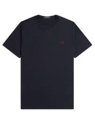 Fred Perry Crew Neck T-shirt Navy / Burnt Red M - Blue