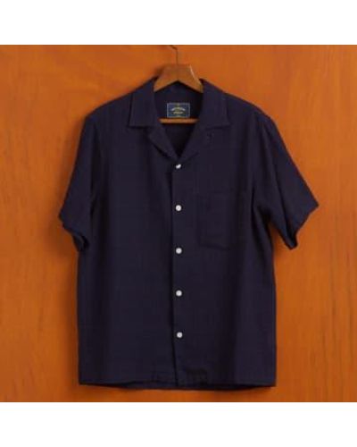 Portuguese Flannel Grain Cotton Short Sleeved Shirt Navy - Blue