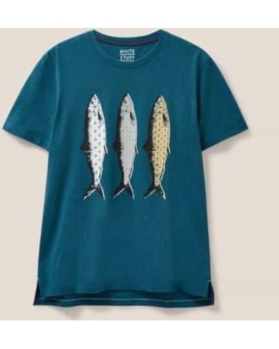 White Stuff Stuff Mid Teal Pattern Fish Graphic T Shirt - Blu