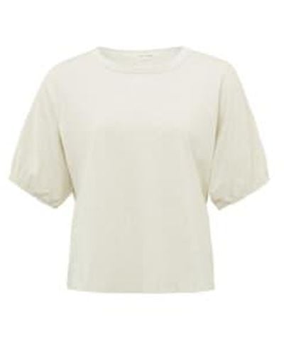Yaya T Shirt With Round Neck And Puff Sleeves Or Light Melange - Bianco