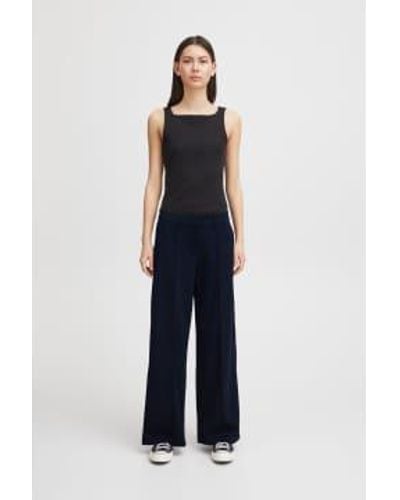 Ichi Kate Sus Wide Leg Trousers-total Eclipse-20116768 Small(uk8-10) - Blue