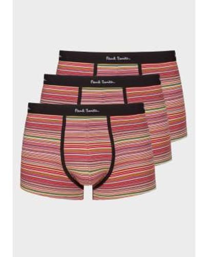 Paul Smith Pack Of 3 Multi Signature Striped Trunk - Rosso