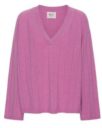 BETA STUDIOS Gail V-neck Mongolian Cashmere Sweater - Purple