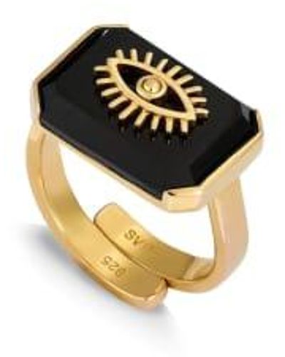 SVP Jewellery Fortuna Quartz Evil Eye Adjustable Ring - Metallizzato