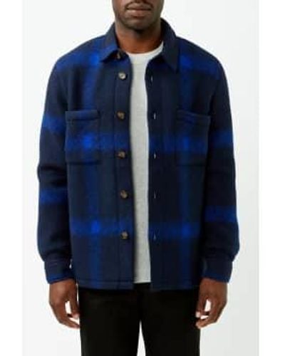 Portuguese Flannel Plaid Fleece Overshirt - Blue