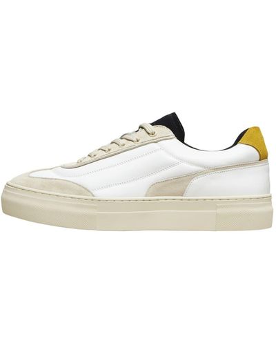 SELECTED White David Chunky Quilt Leather Trainers Shoes