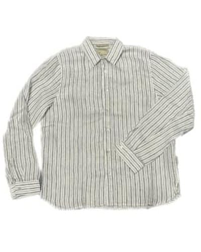 Crossley Jisonr Shirt Ls Thin Stripes White M - Grey
