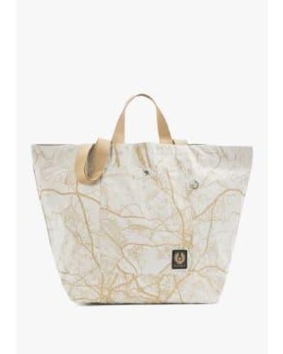 Belstaff Mens Map Utility Tote Bag In Shell - Bianco