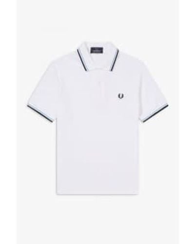 Fred Perry Reissues Original Polo à double liseré Blanc Ice Navy