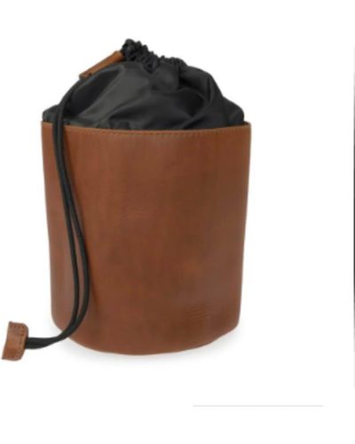 VIDA VIDA Leather Drawstring Wash Bag - Marrone