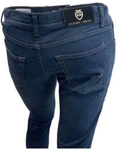 richard j. brown Dark Blue Cotton And Linen Slim Fit Stretch Jeans 30w