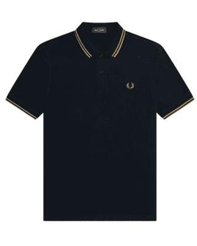 Fred Perry Slim Fit Twin Tipped Polo Navy & Shad Stone Grey - Azul