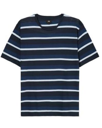 Edwin Cove yarn dyed stripe tee garment washed - Bleu
