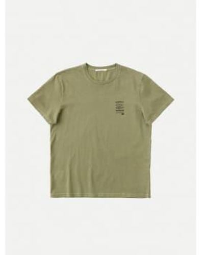 Nudie Jeans T Shirt Roy Respect The Worker Faded - Verde