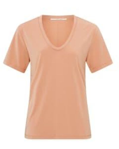 Yaya T-shirt mit abgerundetem v-ausschnitt und kurzen ärmeln - Pink