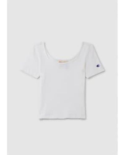 Champion Womens Reverse Weave Sccop Neck Slim T Shirt In - Bianco