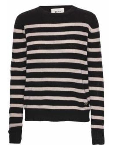 BETA STUDIOS - Bibi Striped Sweater - /sand - M - Black