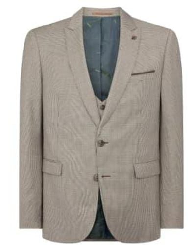 Remus Uomo Mario Micro Houndstooth Suit Jacket Beige 42 - Gray