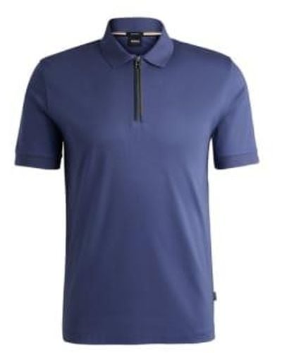 BOSS C-polston 36 Dark Slim Fit Mercerized Cotton Polo Shirt With Zip Neck 50521118 412 S - Blue