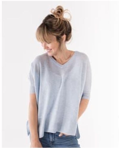 Brodie Cashmere Bronte Short Sleeve Sweater Pale Xs - Blue