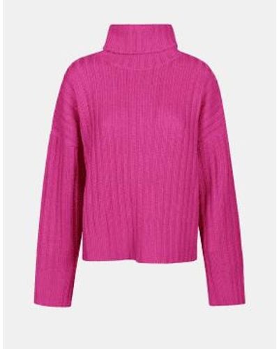360cashmere Angelica Chequered Rib Boxy Roll Neck Jumper Col: - Pink