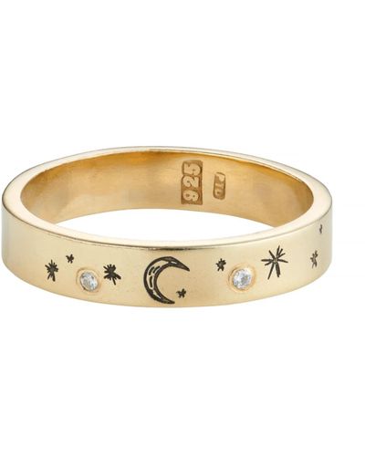 Posh Totty Designs Moon And Starburst Gold Plated Diamond Ring - Metallizzato