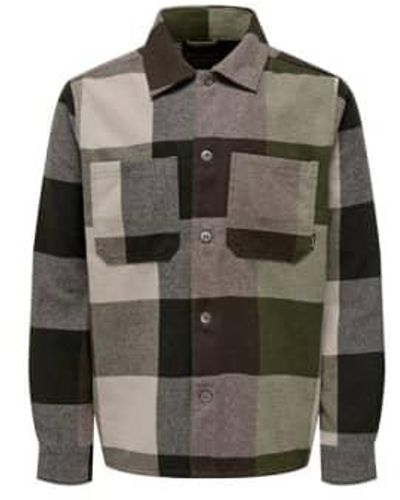 Only & Sons Only And Sons Balo Check Overshirt In Dusty - Verde