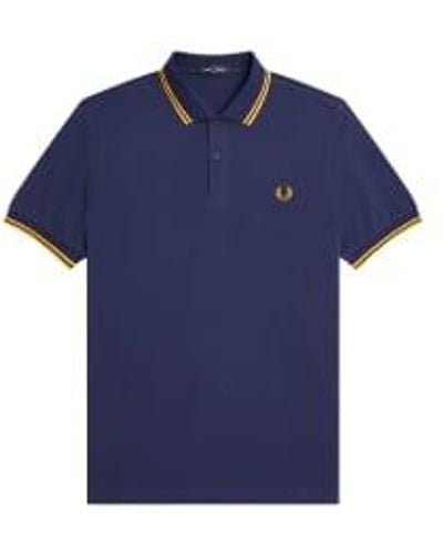 Fred Perry Slim Fit Twin Tipped Polo French Navy / Goln Hour / Goln Hour - Azul