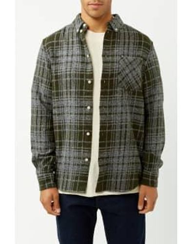 Knowledge Cotton Stripe Heavy Flannel Checkered Shirt - Verde