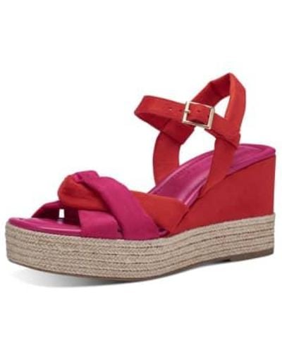 Tamaris Wedge Heeled Sandals In Flame - Rosso