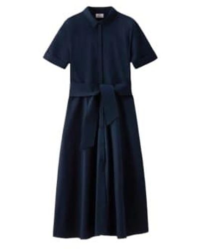 Woolrich Belted Poplin Dress Melton Xs - Blue