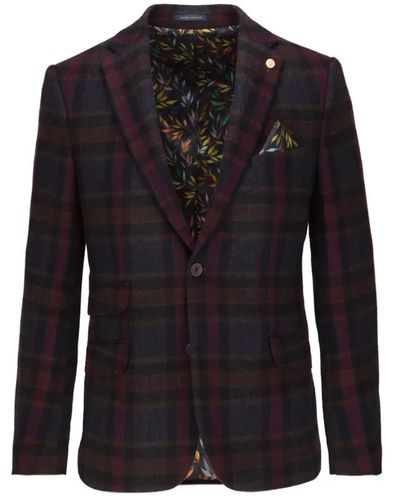 Guide London Brushed Tweed Check Suit Jacket - Black