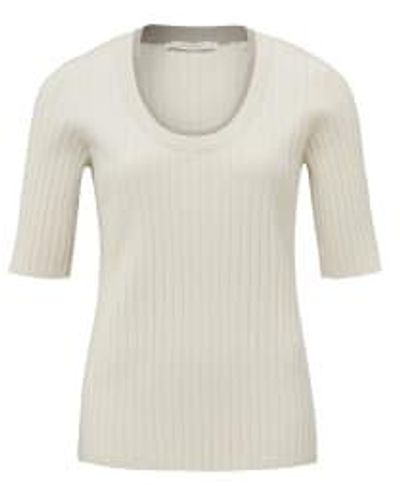 Yaya Ribbed Sweater With Round Neck And Half Sleeves In Slim Fit Off Knit - Bianco